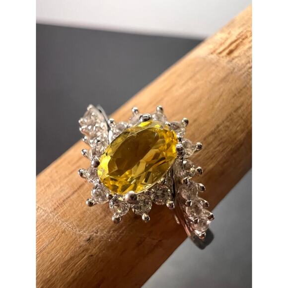 NEW Sunfire beryl and zircon ring in platinum over sterling silver size 6 - Picture 2 of 11